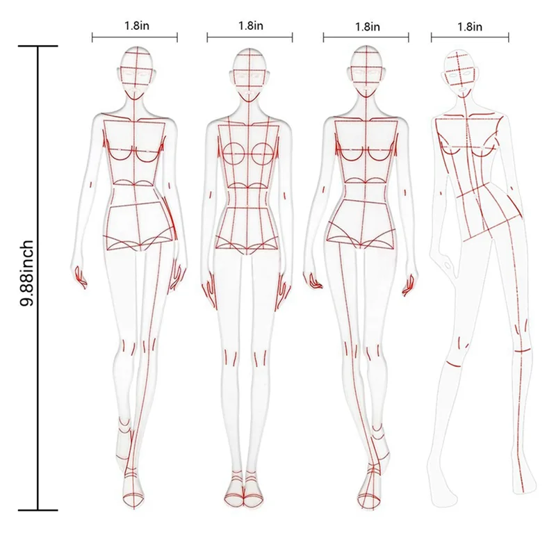 ABRS-6X Illustrazione di moda Righelli Modelli di schizzi Righello Cucito Modelli umanoidi Design Abbigliamento Misurazione, Tipo A