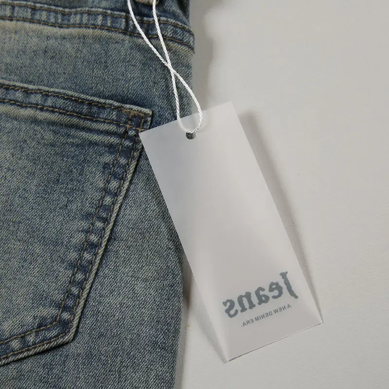 Fashion Jeans Hanging Tags Film Plastic Hangtags Trendy Clothing Labels Price Size Rectangle Sub-tags Transparent Plates Custom