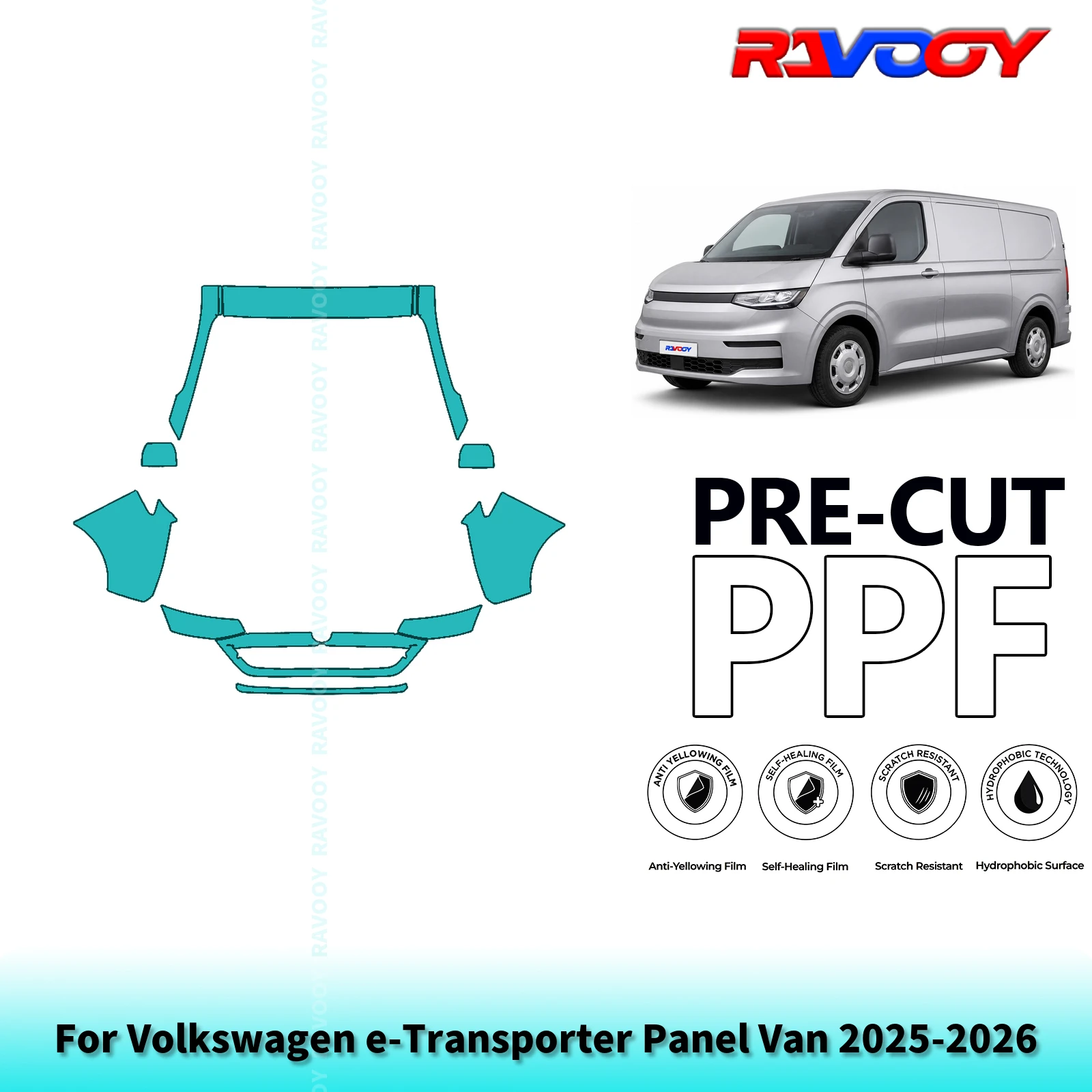 For Volkswagen e-Transporter Panel Van 2025-2026 Partial Front 8.5Mil Pre-Cut Paint Protection Film PPF Kit | Clear/Matte/Black