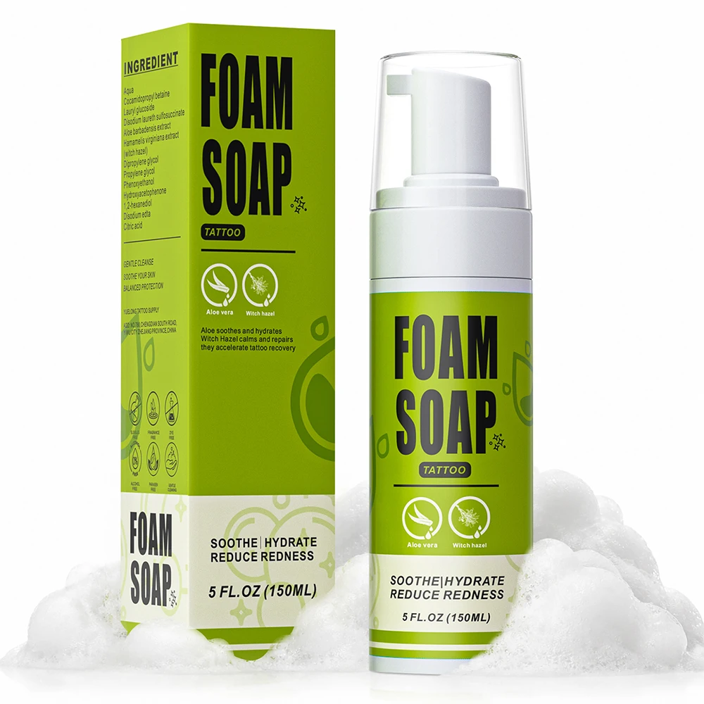 150ml Tattoo Soap Foam Vegan Aftercare Cleanser for New Tattoo Piercing PMU Gentle Soothing Cleaning Body Art Supplies