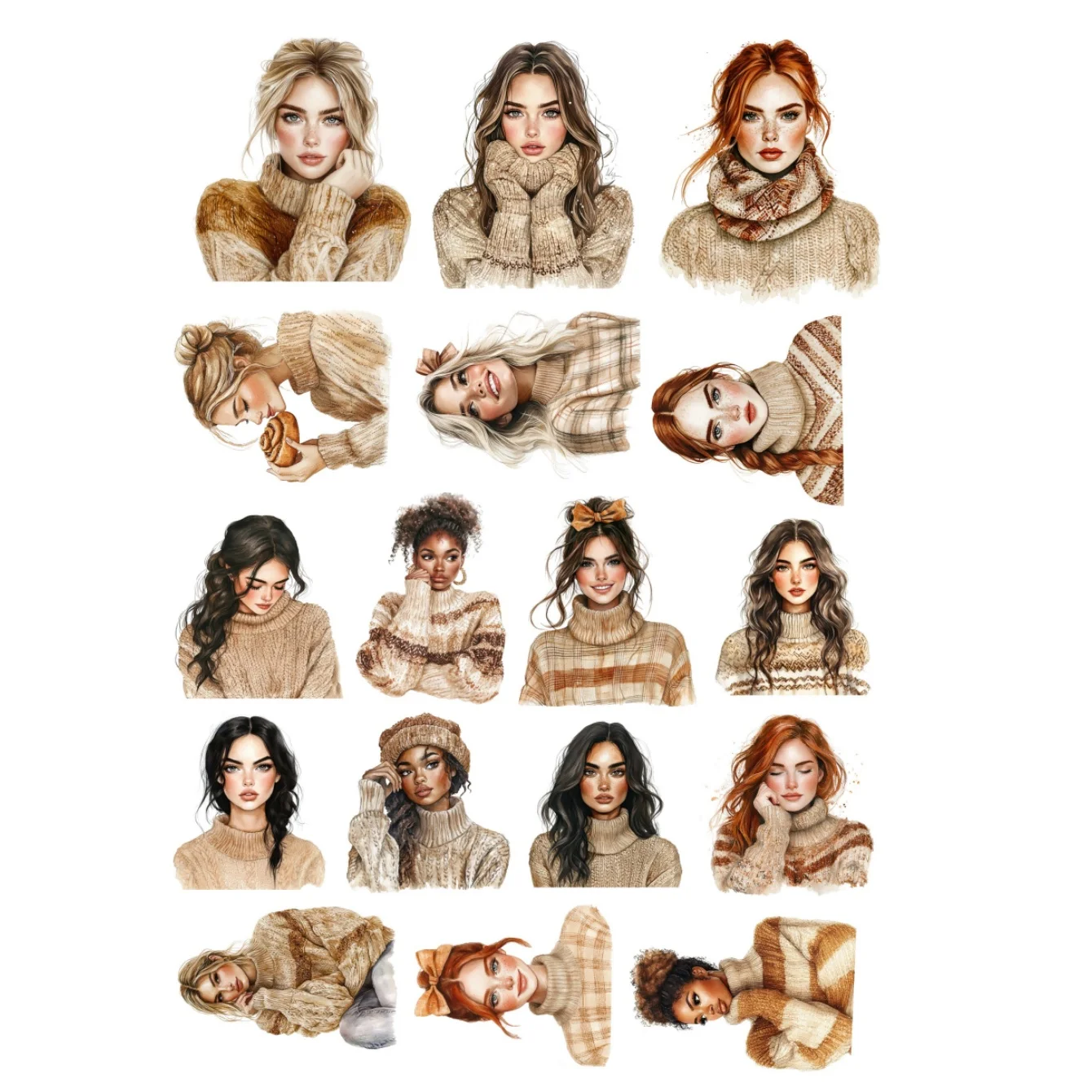 17pcs Cute Self-made  Girl Wearing Vintage Winter Khaki Sweater Scrapbooking Stickers /Decorative/DIY Craft Photo Albums