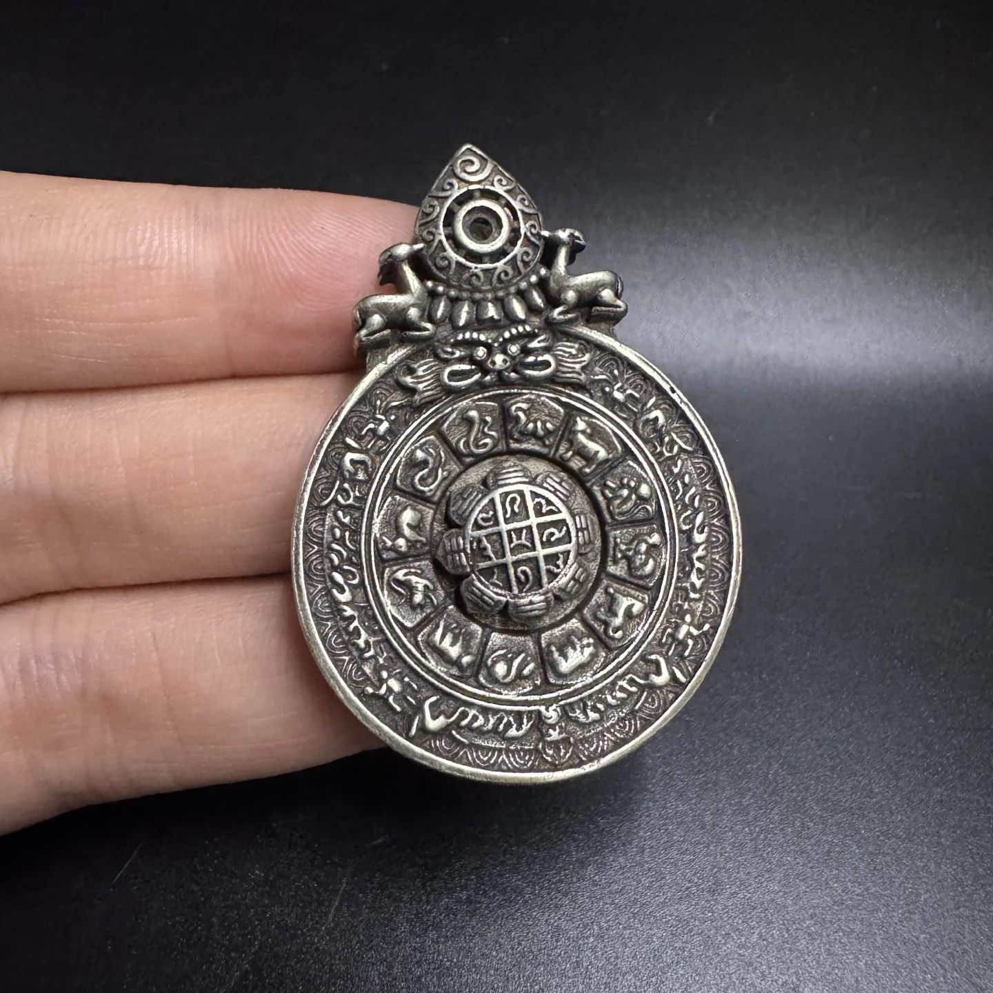 Double Deer Nine Palace Pendant - Exquisite White Copper Home Decor Sculpture and Bag Tag Accessory