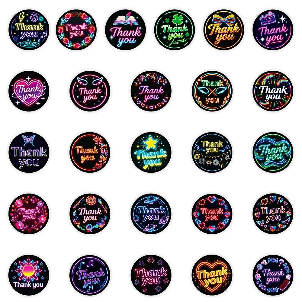 10/30/50pcs Cartoon Neon Thank You Graffiti Stickers Decals DIY Laptop Fridge Diary Phone Case Suitcase Label Decoration Sticker