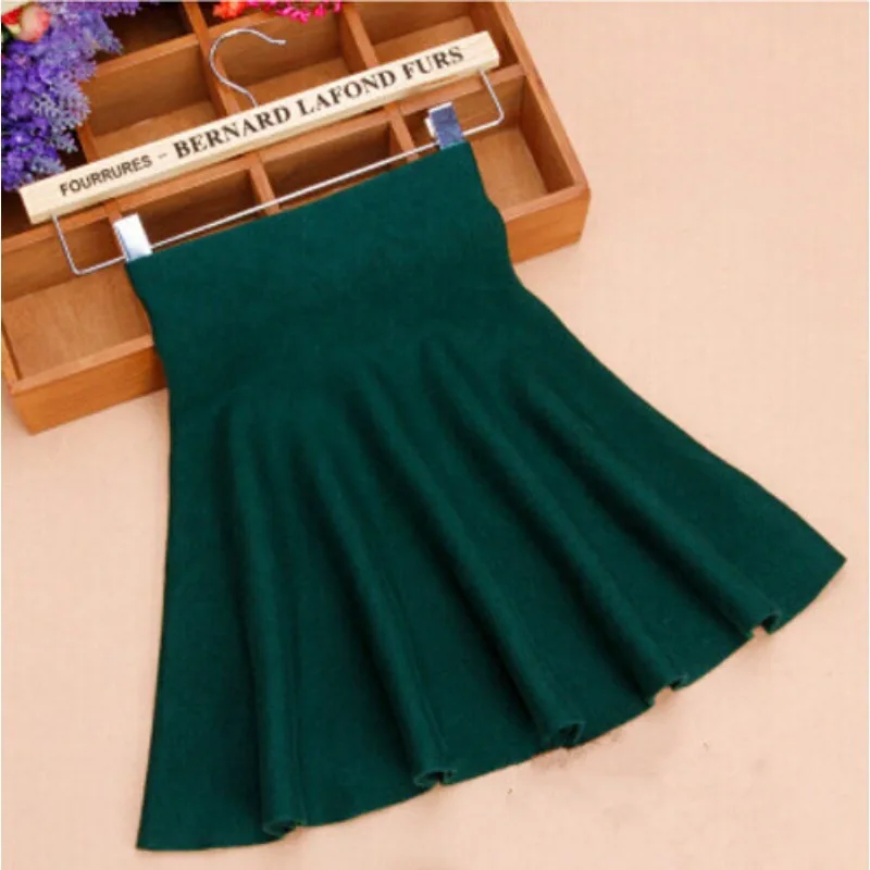 Autumn and Winter Knitted Waist High Swing Pleated Casual Elastic Waist High Elastic Skirt Comfortable Fashion