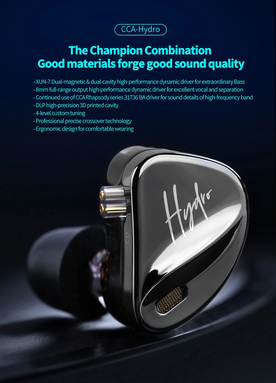 CCA-Hydro Kopfhörer mit Hybrid-Treiber, In-Ear-Kopfhörer mit Kabel, Tuning-Schalter, Geräuschisolierung, Headset mit abnehmbarem Kabel – Detail 1