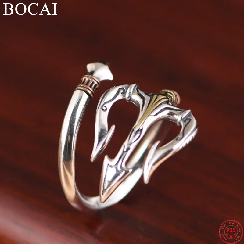 

BOCAI S925 Sterling Silver Rings for Women Men New Fashion Relief Cold Weapon Fork Simple Punk Jewelry Free Shipping