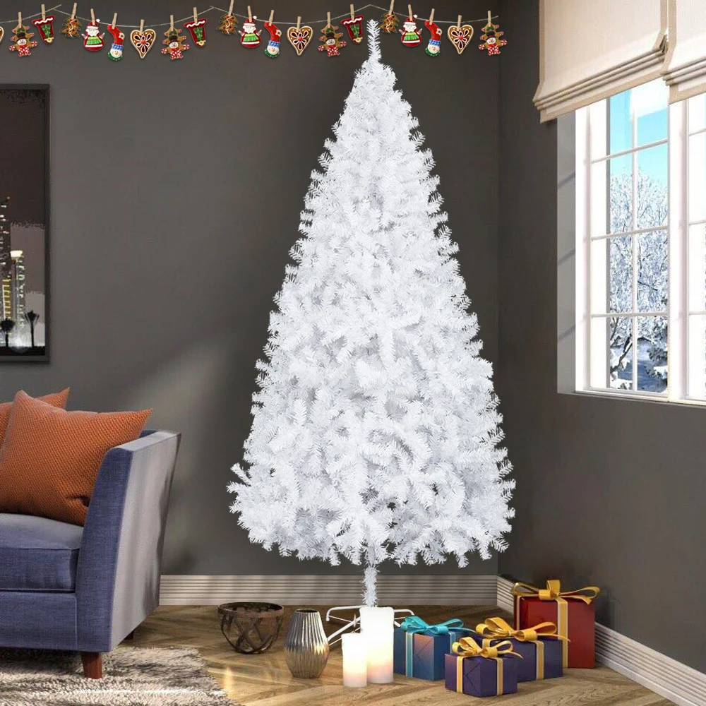 Árbol de Navidad blanco con pata de hierro de 7 pies, 950 ramas