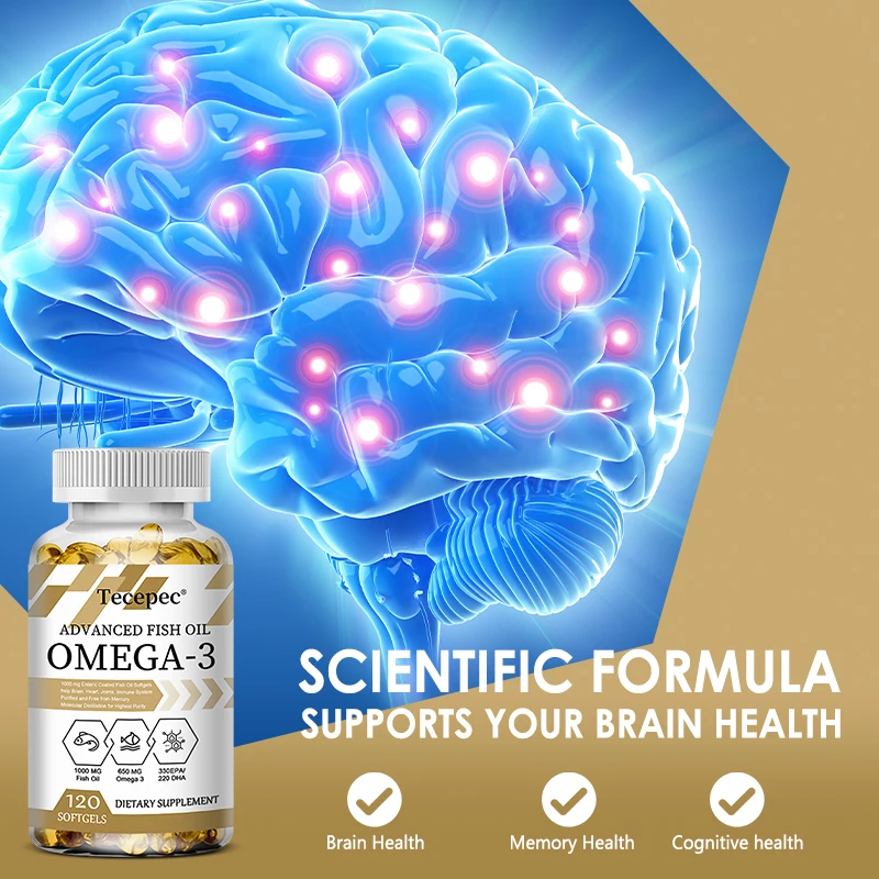 Omega 3 Fish Oil Softgels - Rich in EPA DHA, Helps Immune Brain Joint & Heart Health Non-GMO Gluten-Free Dietary Supplement