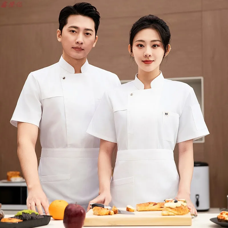 

Summer Thin Breathable Mesh Short Sleeve Chef Jacket for Catering Hotel Restaurant Canteen Pastry Baker Workwear Kitchen Clothes