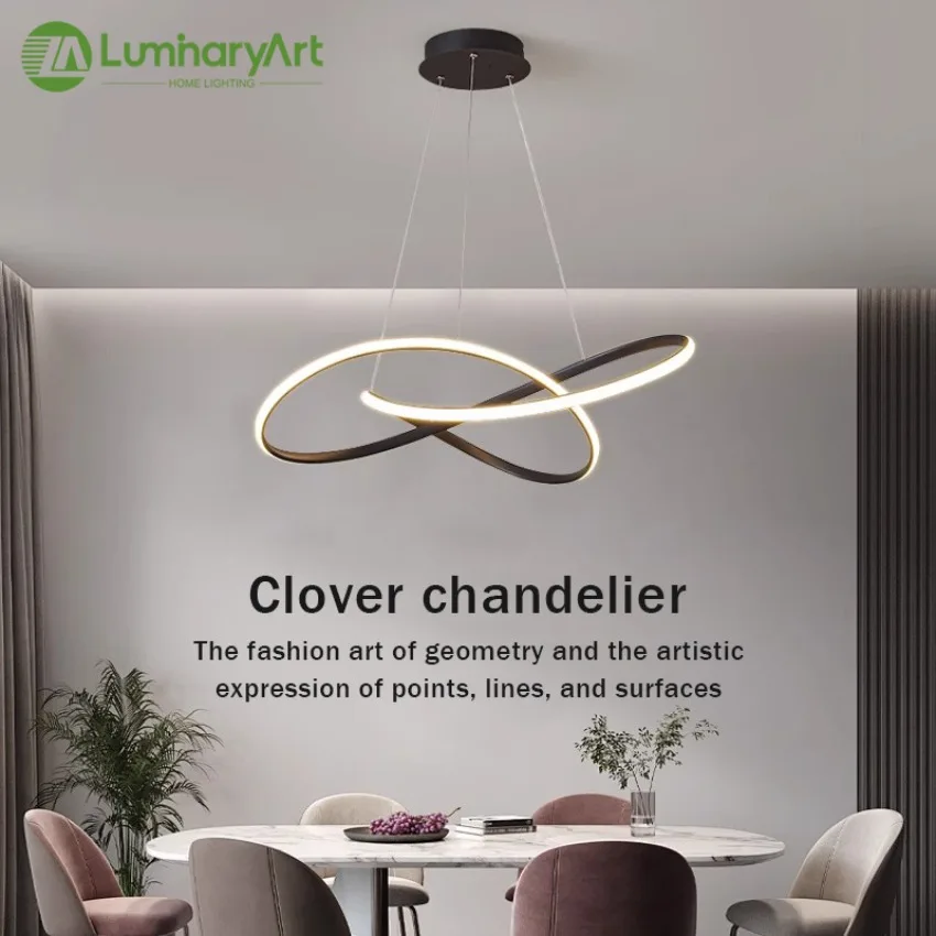 Modern LED Chandelier with Clover Design and Creative Decoration Living Room Dining Room Bedroom Indoor Home Lighting