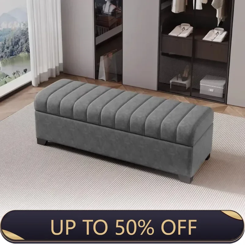CreativitySoft Velvet Entryway Storage Bench Channel-Tufted Design Skin-Friendly Stain-Resistant Ottoman Bench For Hallway Bedro