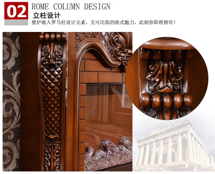 خزانة موقد كهربائية أوروبية 1.2 متر/1.5 متر، إطار من الخشب الصلب منحوتة للتدفئة باللون الأبيض العاجي الفاخر #6