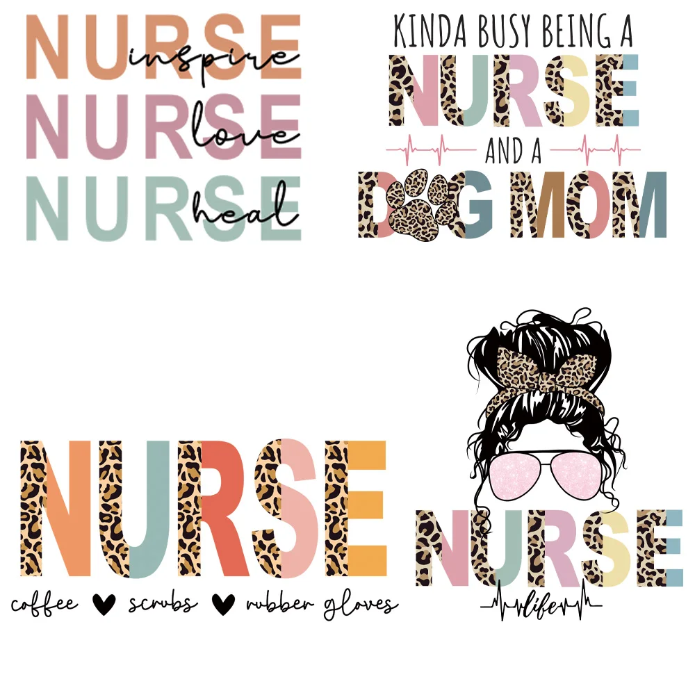 

4 peice Large size nurse Heat Transfer DIY for Bag Clothes Iron on Transfers T Shirt Thermo Stickers Personalised Tops Patch