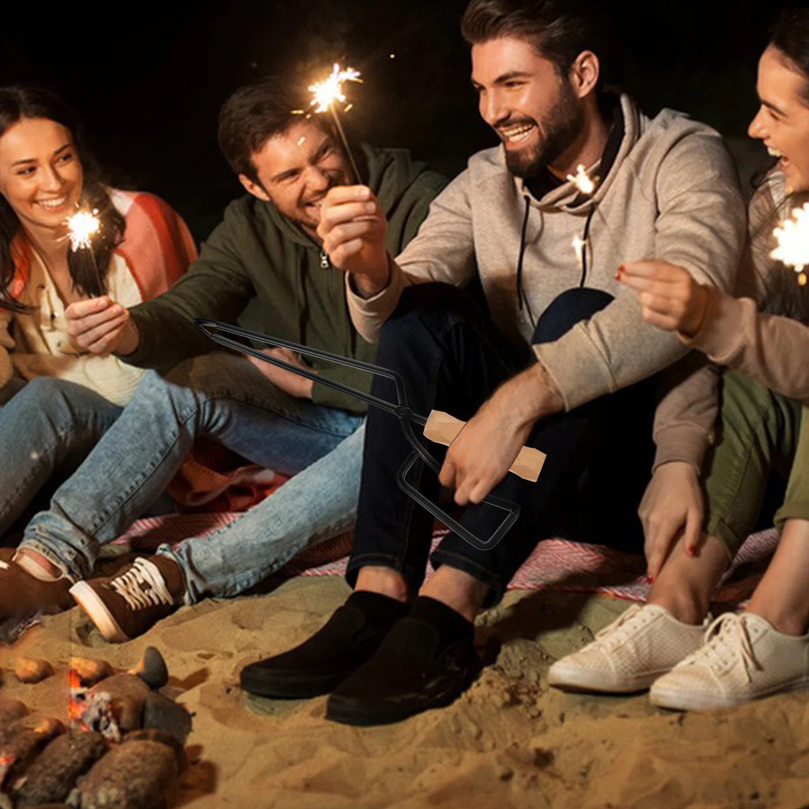 

Outdoor Fire Pit Charcoal Tong Long Handle Grabber Fireplace Tool Camping Barbecue Tong Fireplace Tongs Log Grabber