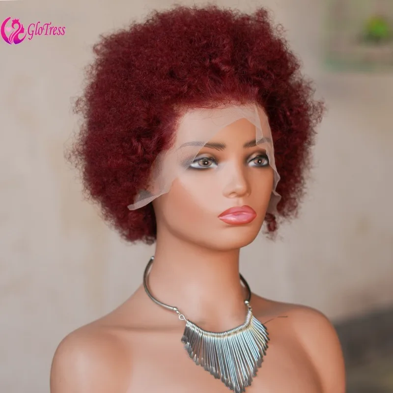 Hochwertige 8 Zoll Afro Kinky Curly Pixie Brasilianische Echthaar-Perücke, 13x4 Frontal-Spitzenperücke, 250% Dichte – Detail 5