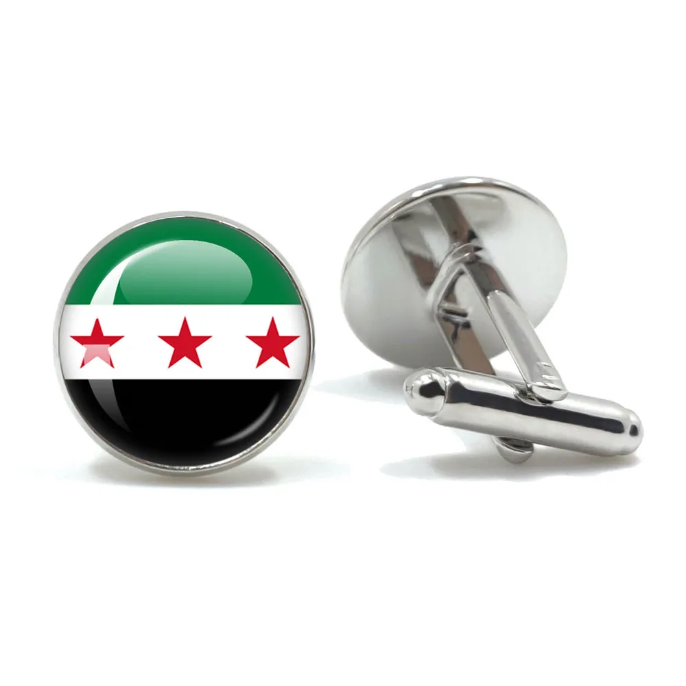 SKY FLAG Syria National Flag Glass Cabochon Men's Cufflinks Gift Jewelry Decoration Accessories Wholesale Friend Gift Jewelry