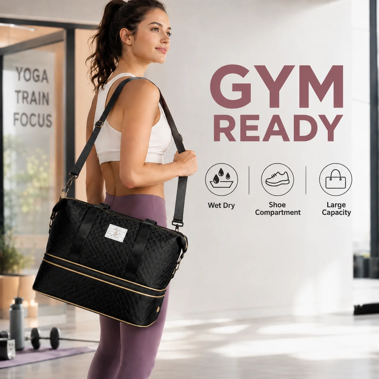 

Women Gym Bag Travel Duffel Bag with Shoe Compartment Wet Dry Separation Expandable Sports Bag for Yoga Fitness Training