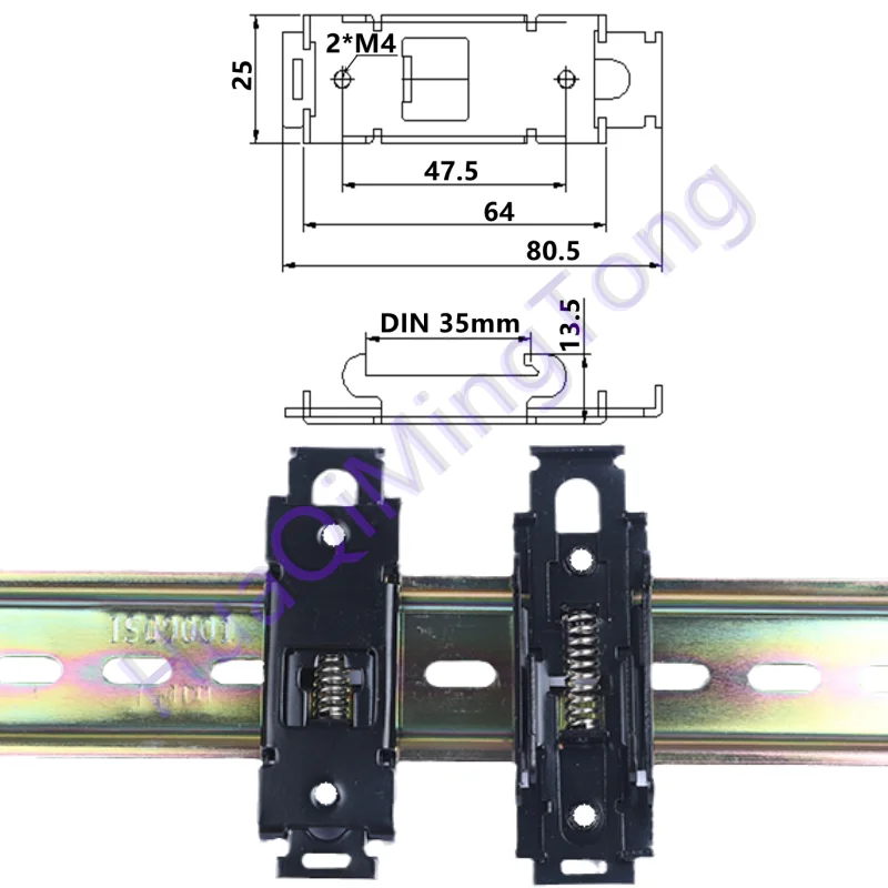 

DIN 35mm rail mounting clip for small iron, 80.5mm long with M4 holes, suitable for single-phase solid-state relays