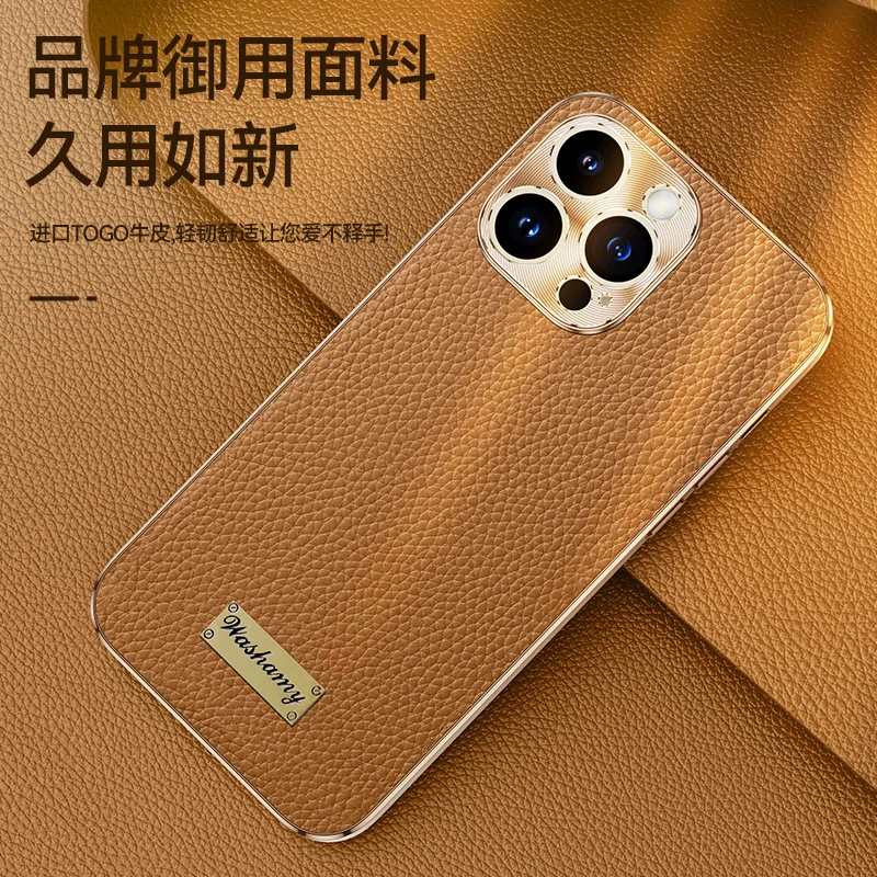 

Чехол для телефона из натуральной яловой кожи для iPhone 16 Pro Max 17 Air 15 14 13, магнитная беспроводная зарядка с металлическим объективом с тонкими отверстиями