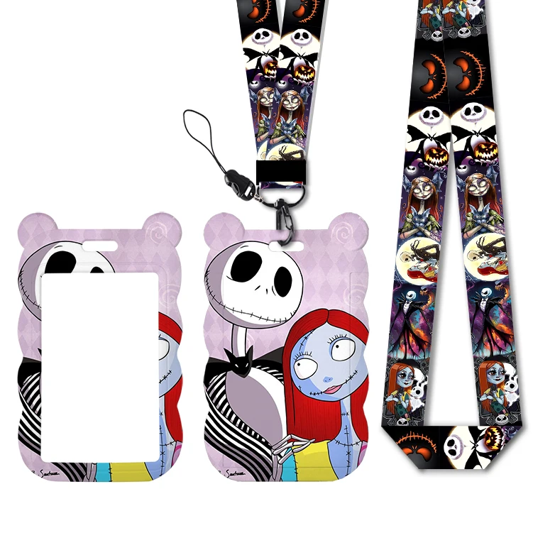 حامل بطاقة العمل كابوس جاك سالي شارة اسم عيد الميلاد مع سلاسل المفاتيح ملحقات حامل بطاقة الهوية الطالب