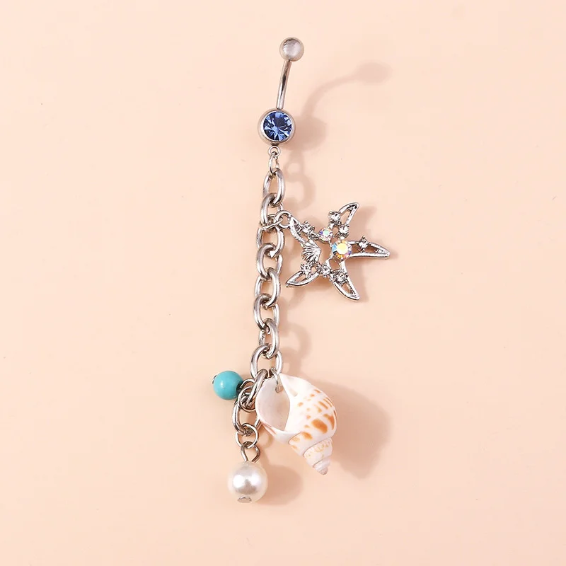 Beach Belly Button Ring Conch Shell Pentagram Starfish Belly Button Stud Belly Piercing