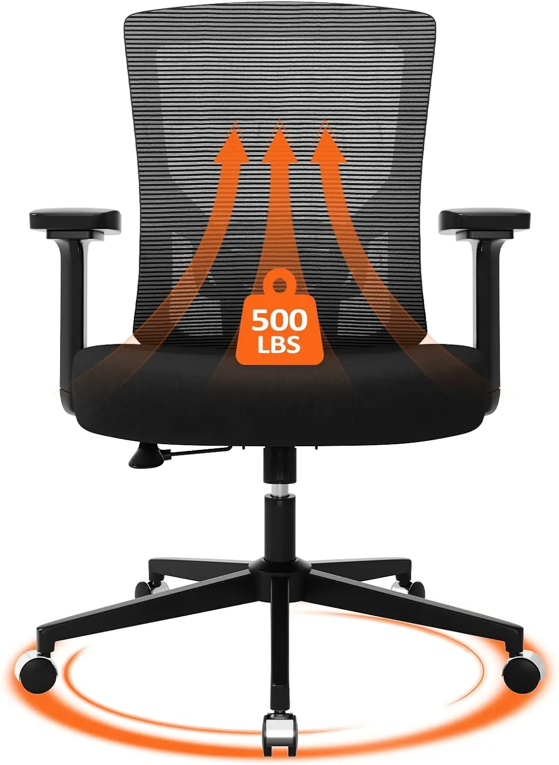 Black Mesh Office Chair for Heavy People, 500 lbs, Spring - Supported Extra - Wide Seat, 3D Armrests
