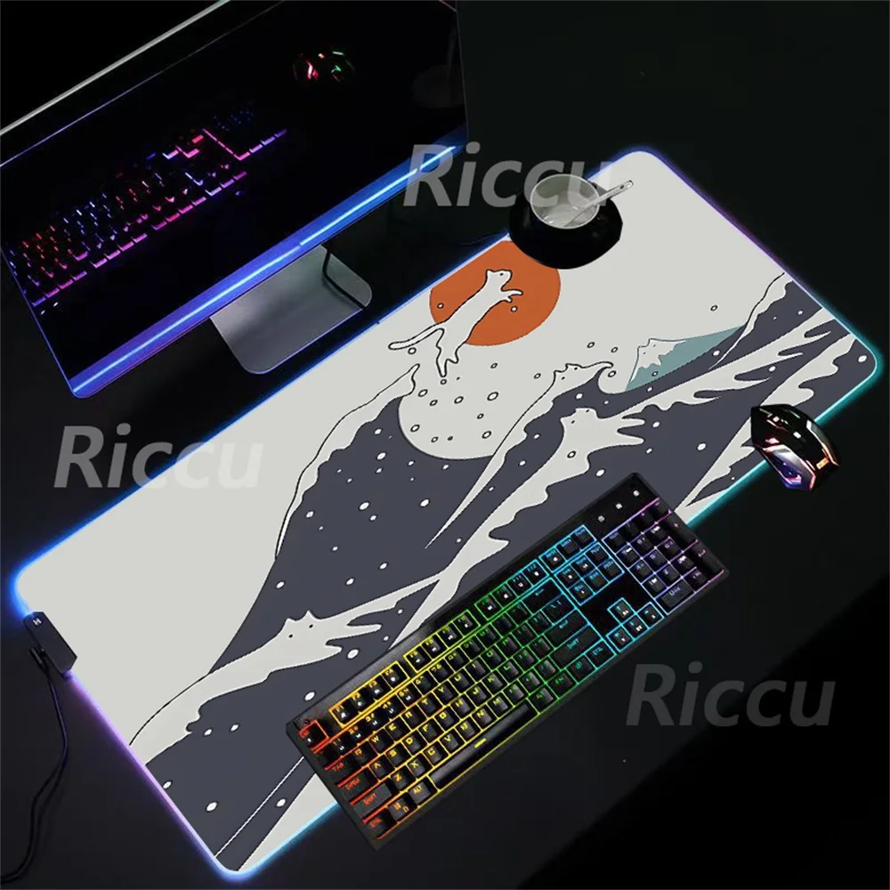 Japanische Wellen niedliche Katze PC Tisch matte High Definition Druck RGB Mauspad Desktop-Spiele xxl große Spiel zubehör Mauspad