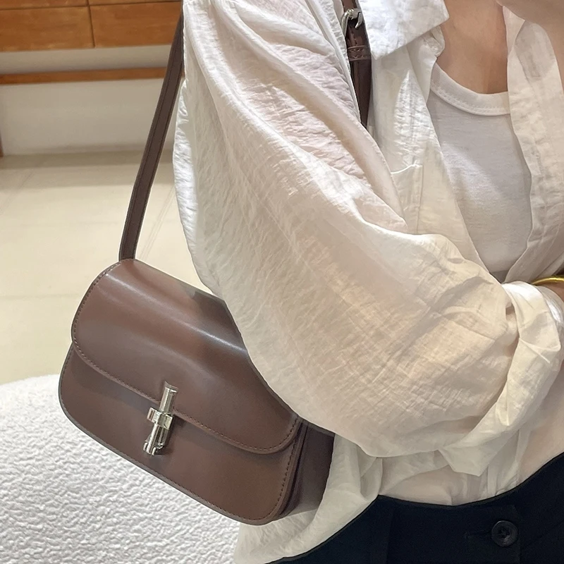 Donna-in French Fashion Shoulder Bag Cowhide Women Crossbody Office Bag Genuine Leather High Quality Large Capacity Lock Closure