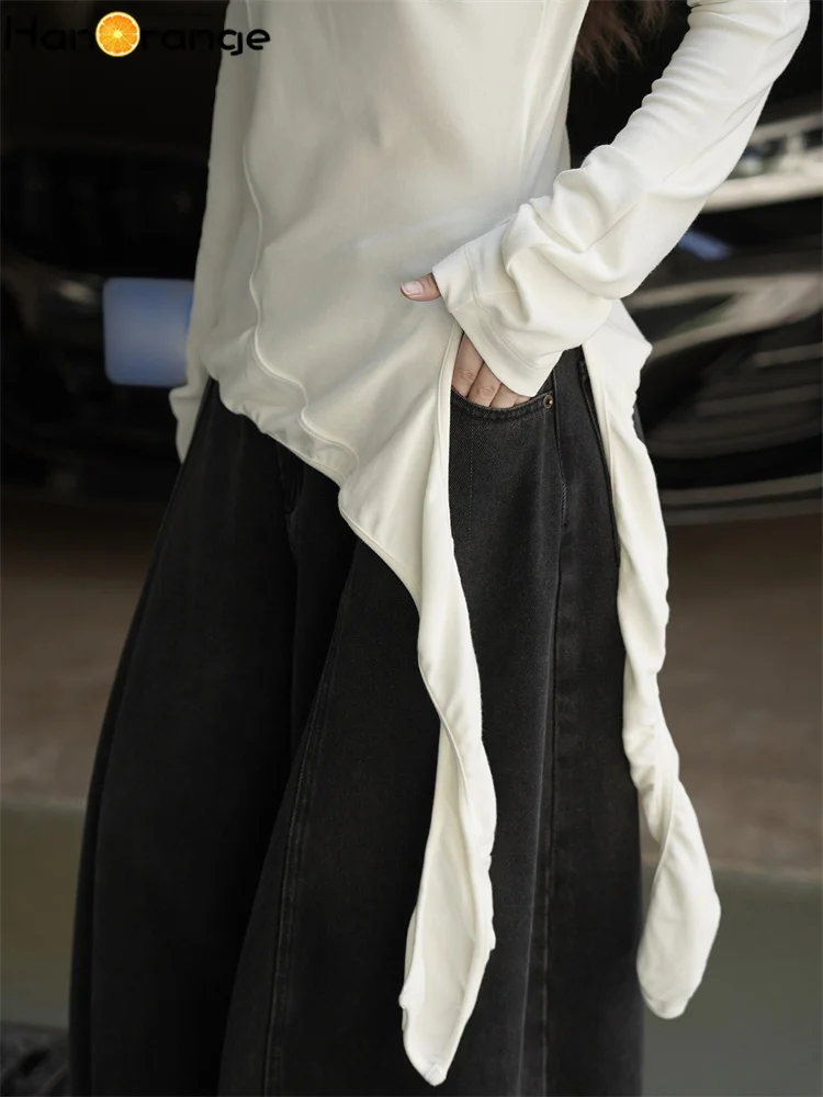 HanOrange 2025, wintermode, asymmetrische gebogen riem, gebreide trui, dames, slim fit, huidvriendelijke top, wit/zwart/baksteenrood