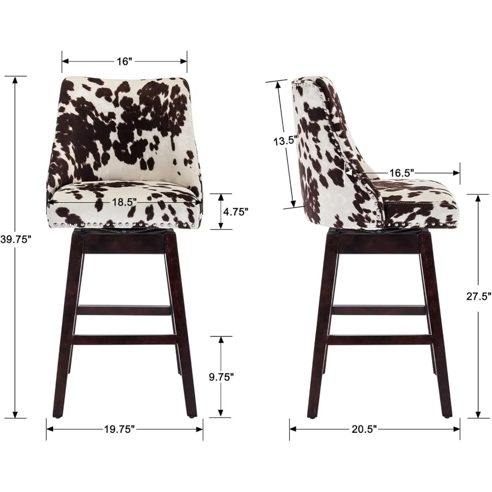 Counter Height Bar Stools Set, Velvet Swivel Kitchen Stool Chairs with Back Mid Century, Bar Stools