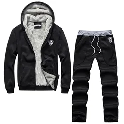 Men's Thicken Warm Tracksuit  2 Piece Set Autumn Winter Fashion Casual Long Sleeve Plush Hoodies Sweatpant Gym Sweatsuit Street