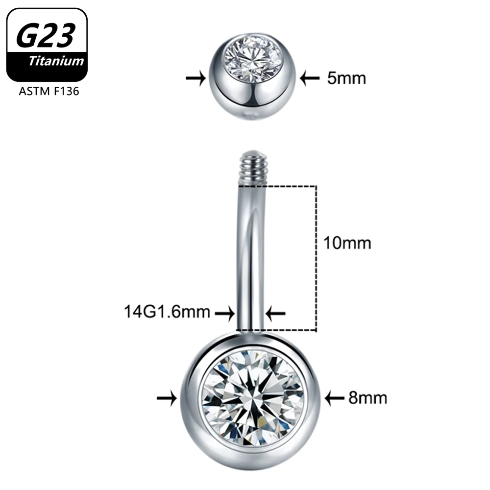 1/5pcs  ASTM F136 G23 Titanium 14G Belly Button Ring Navel Nombril Piercing CZ Sexy Women Body Jewelry Ombligo Wholesale