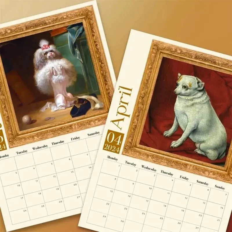 Calendar Weird Renaissance Dogs 2024 Retrowall Calendar Medieval Anti-Tear Dogs Wall Calendar