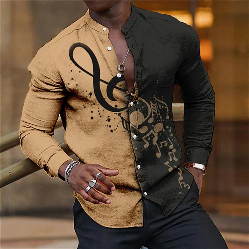 

Luxury Hawaiian men's note shirt 3d printing two-color style long-sleeved shirt party shirt T-shirt stand-up shirt summer 2023