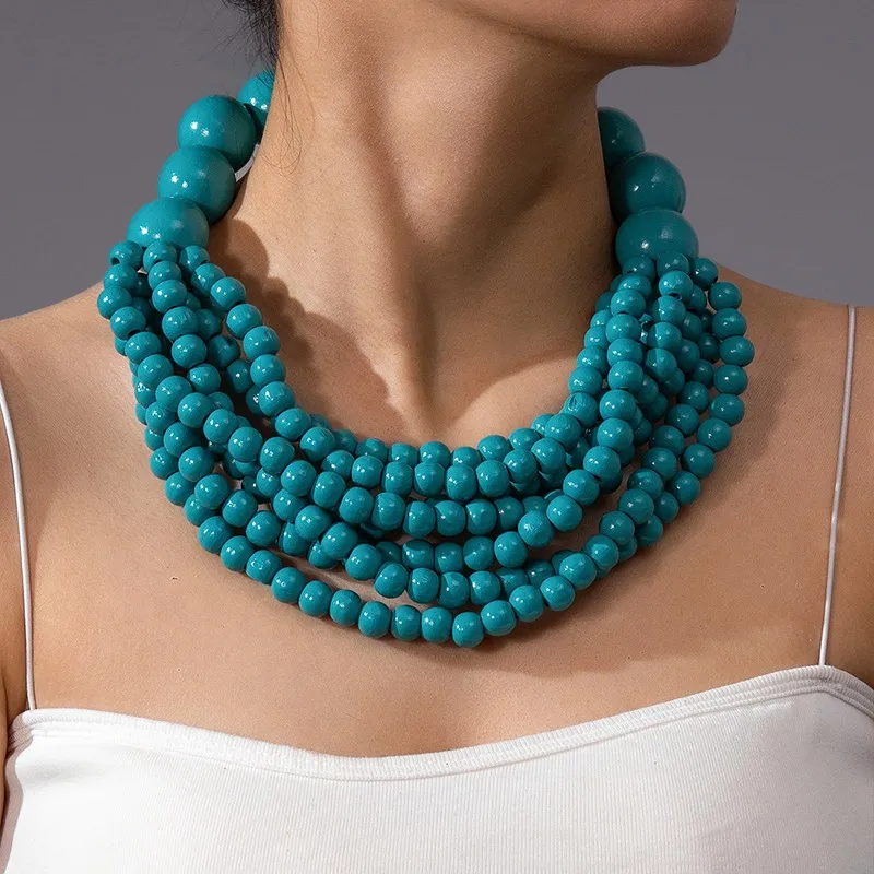 البوهيمي متعدد الطبقات خشبية عقد من اللؤلؤ المرأة الصيف الملونة المختنق مجوهرات المختنقون قلادة مجوهرات اكسسوارات الحفلات #1