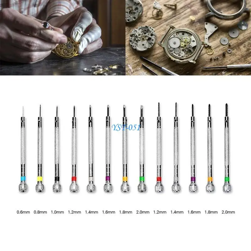 

E15A 13 Pcs Watch Screwdriver Set Micro- Jewelry Screwdriver 0.6-2.0mm Carbon Steel for Watch Repair Jewelry Work