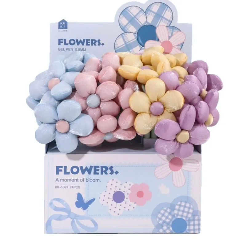 24 Soft Silicone Shake Gel Pens Floral Black Ink Rollerball Pen Set Stationery Present for Teacher Festival Office Writing