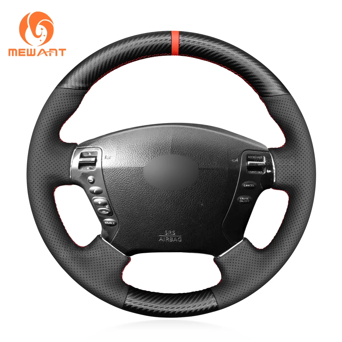 MEWANT Black Matte Carbon Fiber PU Leather Car Steering Wheel Cover for Nissan Fuga Cima 2002-2008 Infiniti M35 2006-2010