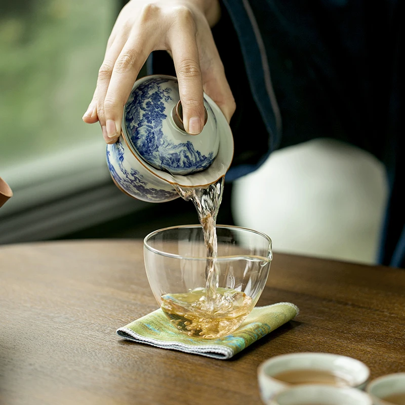 الصينية الرجعية الأزرق والأبيض الخزف فنجان شاي المحمولة وعاء واحد اثنين كوب ثلاثة أكواب السفر طقم شاي الكونغ فو