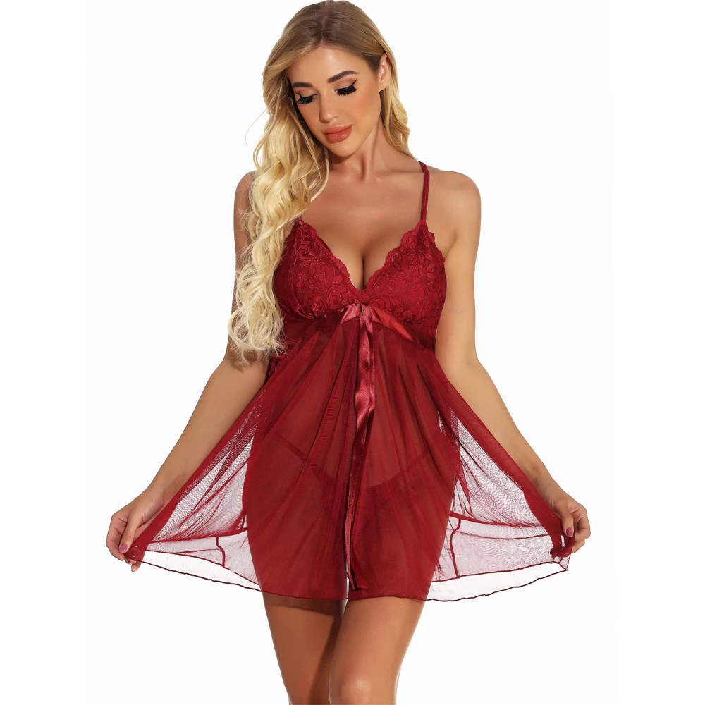 

Women Sexy Lingerie Babydoll Lace Nightgown Mesh Chemise Boudoir Nighty