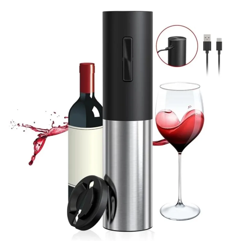 

4 in 1 Electric Bottle Opener Set USB Rechargeable Automatic Wine Corkscrew with Foil Cutter, Vacuum Stopper Kitchen Accessories