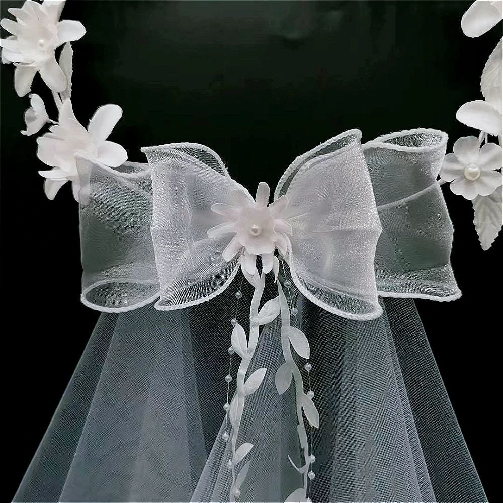 Voile de mariage deux couches voiles de mariée accessoires élégant décoratif rotin avec rangée coiffure florale voile épaule voiles de mariée