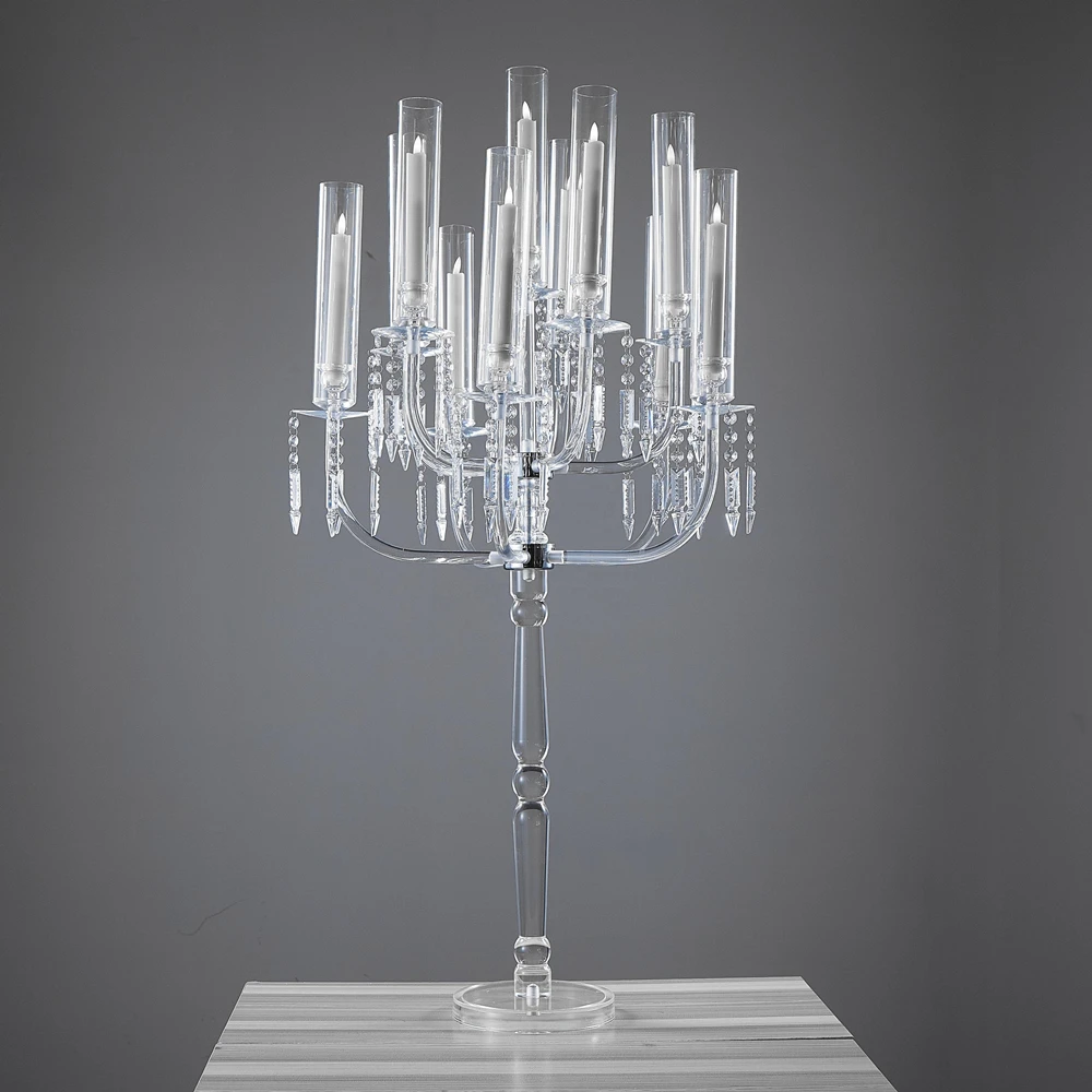 Clear Candle Holders 11Heads Acrylic Candlestick Transparent Wedding Table Centerpiece Candelabra Stand Luxury Party Decor