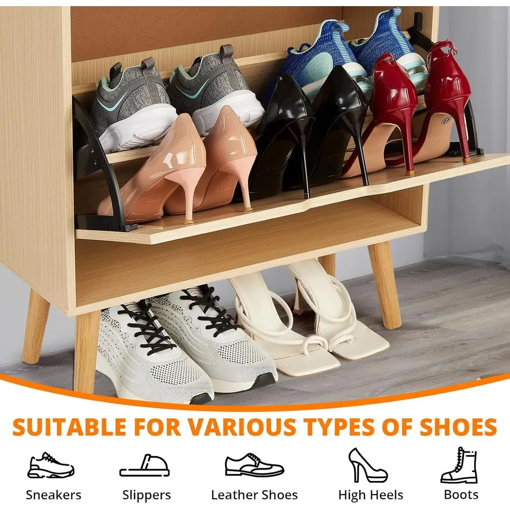 خزانة تخزين الأحذية المخفية مع درج قلاب وتصميم مضاد للطرف للمدخل والبهو والممر - منظم 12-15 زوجًا وإطار MDF