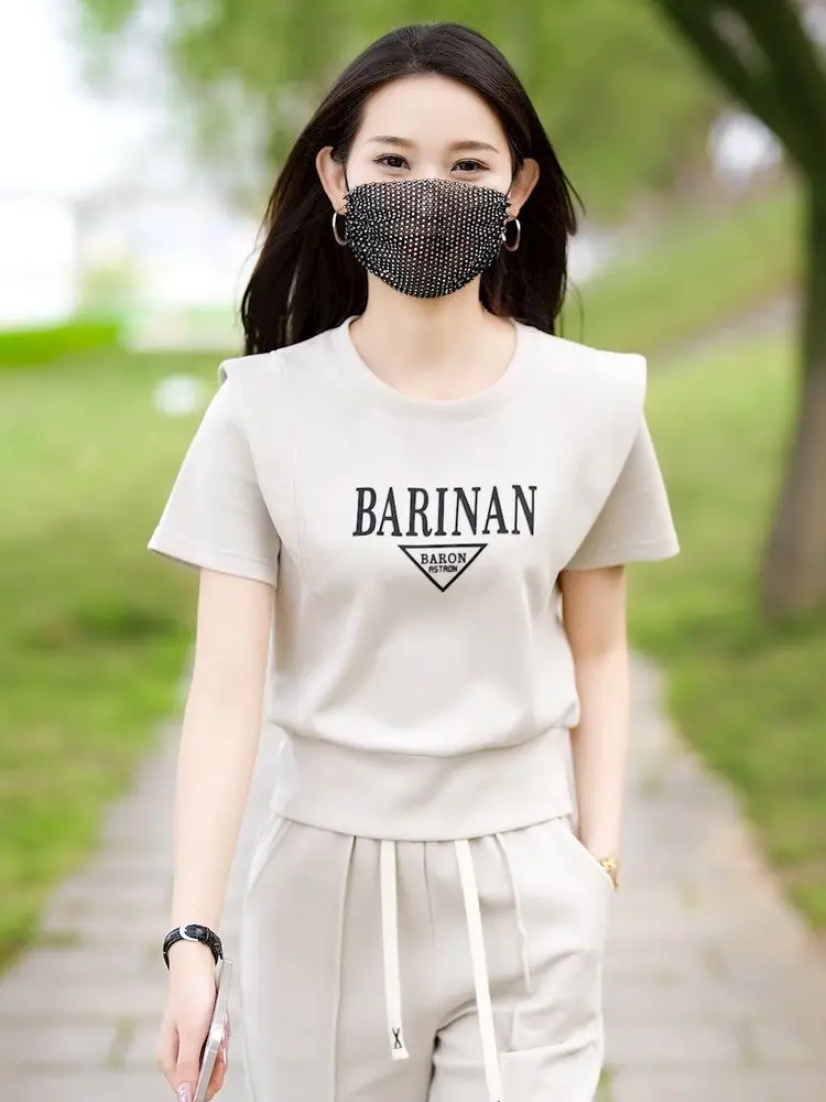 

Fashionable Casual Sportswear Set Women's Summer 2026 New Style Shoulder Length Short Sleeve Waist Inward Top Wide Leg Pants ...