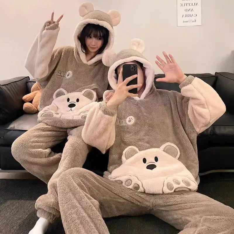 Sanrios Cinnamoroll Pajamas Set Women Men Thicken Winter Warm Anime Pochacco Kawaii Sleepwear Korean Loose Couple Homewear Suit