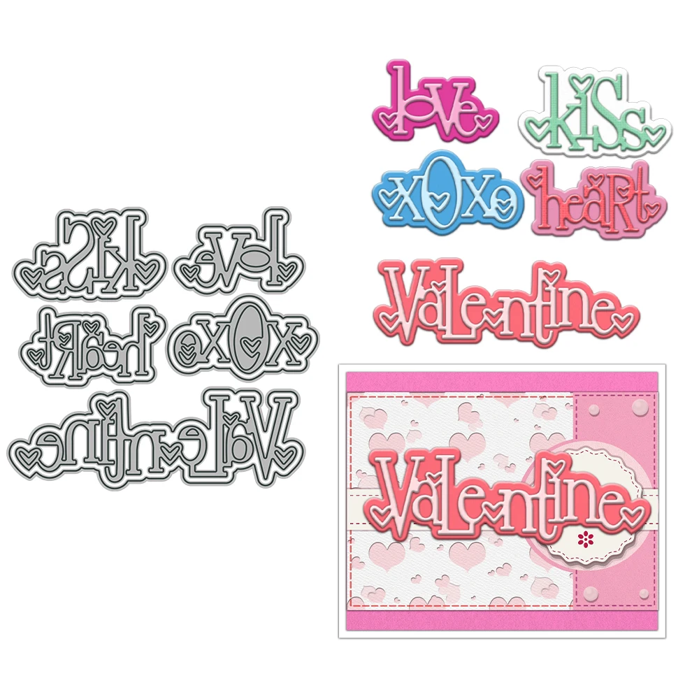 MangoCraft Love Kiss XOXO Heart Valentine Cutting Dies DIY Scrapbooking Supplies Metal Dies Knife Mold For Cards Albums Decor