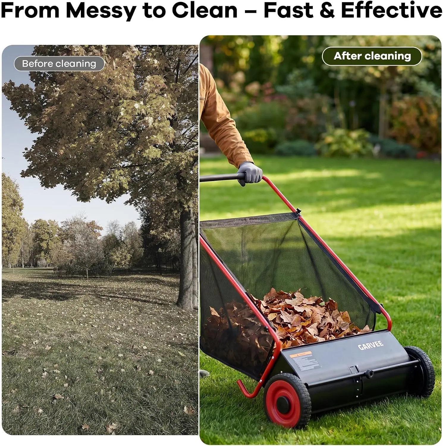 26 Inch Manual Leaf Collector Multifunctional Leaf Lawn Collector Hand Push Sweeper Cleaning Tool for Yard Garden Cleaning Large-Capacity Mesh Hopper