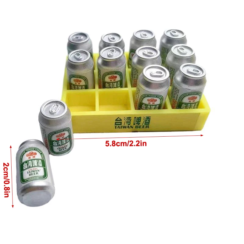 Gran oferta, 1 Juego, lata de cerveza en miniatura para casa de muñecas 1:6, Mini botella de bebida con caja, modelo de cocina, decoración, juguete, accesorios para casa de muñecas