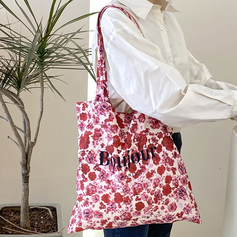 Borsa a tracolla stampata con lettera di fiore di moda per le donne borsa per la spesa di grande capacità borsa da donna Casual da strada all\'aperto